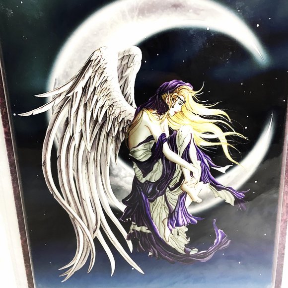 NENE THOMAS  Moondreamer Angel sitting on Moon Ceramic Wall Art VTG NOS - Picture 2 of 14